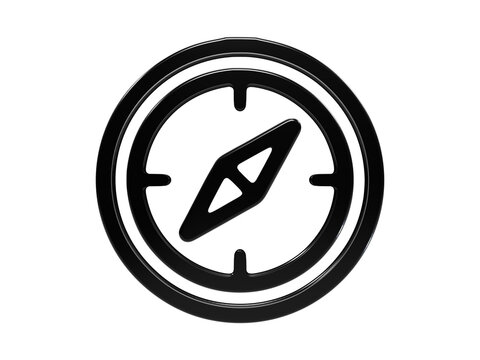Black glossy navigation compass icon featuring modern interface element for travel.