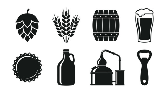 Craft Beer Brewery Icon Set, Pub Brewing Vector Symbols
