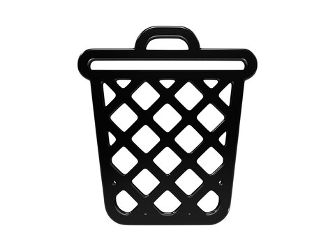 Trash bin icon black glossy 3d design for digital waste management cleanup feature.