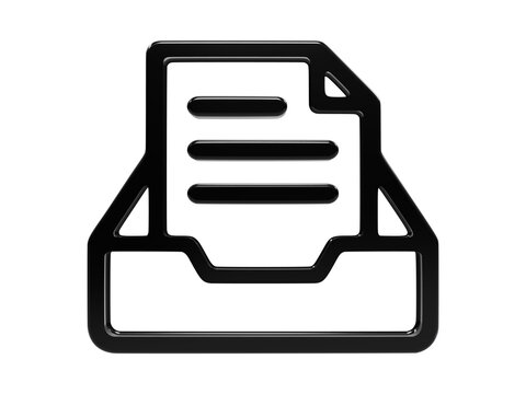 Glossy black document tray icon for organized paper filing and office work system.