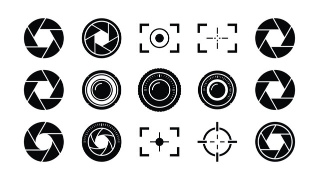 Camera Shutter Aperture and Focus Framing Icon Set, Photography Studio Vector Symbols