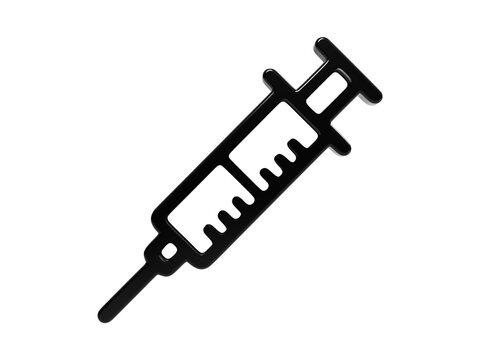 Medical syringe icon in black outline for clinical signage and healthcare symbols.