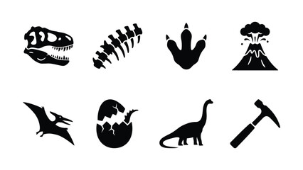 Paleontology Dinosaur Fossils and Prehistoric Era Icon Set, Archaeology Vector Symbols © Nayon