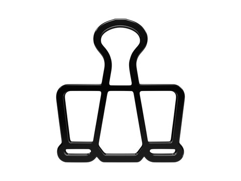 Binder clip icon with black glossy outline for stationary and office supply design.