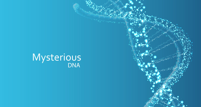 Vector abstract blue DNA double helix illustration with shallow depth of field. Mysterious source of life background.