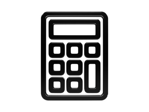 Calculator icon black glossy 3d design for finance math and business calculations.