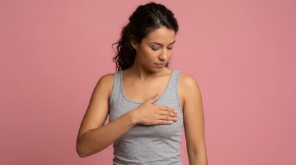 Fototapeta premium Woman Performing Self-Exam Awareness And Health Check