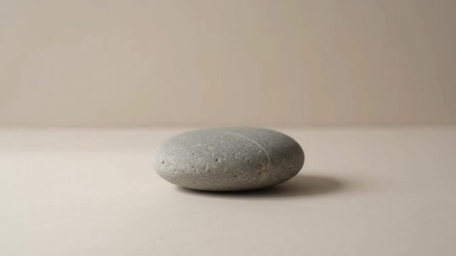 Minimalist smooth grey river stone pebble on a soft light neutral background for calm natural concepts