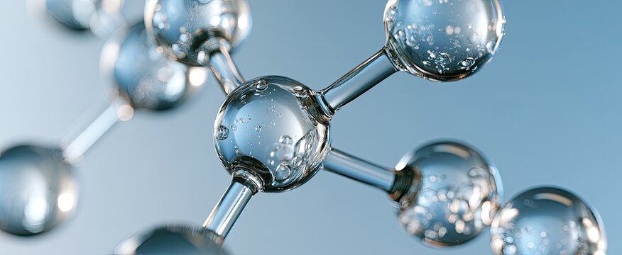 Close-up view of a transparent molecular structure with bubbles