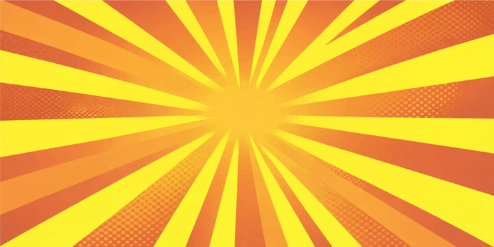 Orange and yellow abstract radial burst background with glowing center and rays creating dynamic vibrant comic design