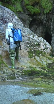 Boy exploring a Dolomite canyon