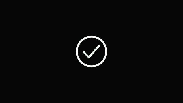 White checkmark in a white circle on a black background