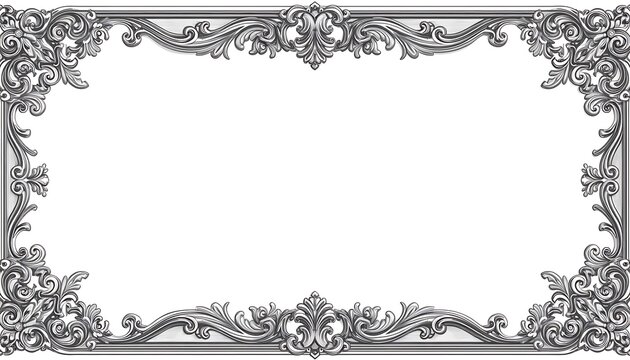 Luxurious Vintage Silver Floral Ornamental Rectangular Photo Frame Isolated on White Background