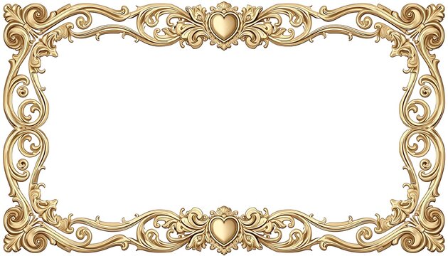 Bright Golden Filigree Decorative Rectangular Photo Frame Border with Intricate Swirls