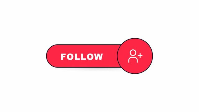 Red social media follow button animation with user icon. 4K Video
