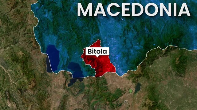 Animated satellite map zoom into Bitola, North Macedonia video clip