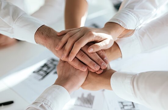 Hands clasped together in a circle, symbolizing unity and collaboration