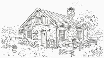 Obraz premium Hand drawn coloring page of a rustic pottery workshop ceramic studio