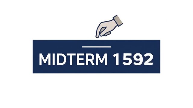 Animation of hand putting ballot in slot for midterm election