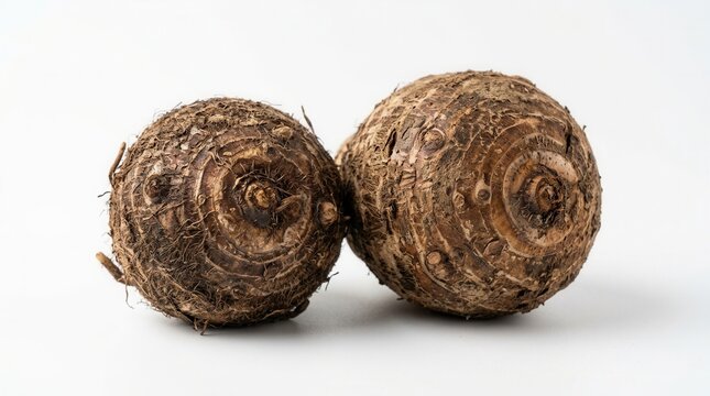 Whole Taro Root Vegetables Isolated On White Background For Culinary Use