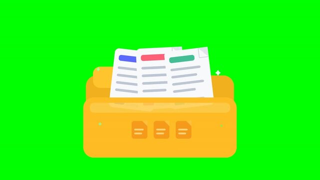 Document Moving Into File Folder Animation on Green Screen 4K