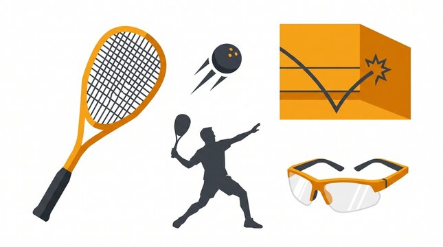 Squash Indoor Court Sport Flat Vector Icon Set