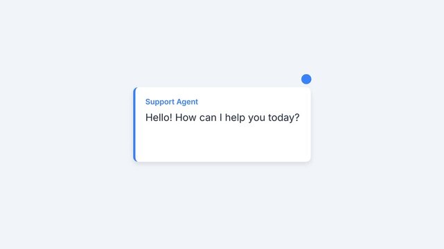 Animated support chat box, detailed messaging interface with support agent greeting, seamless loop, symbolizing customer service and communication
