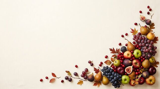 Vibrant Autumn Fruits and Leaves Thanksgiving Border Design