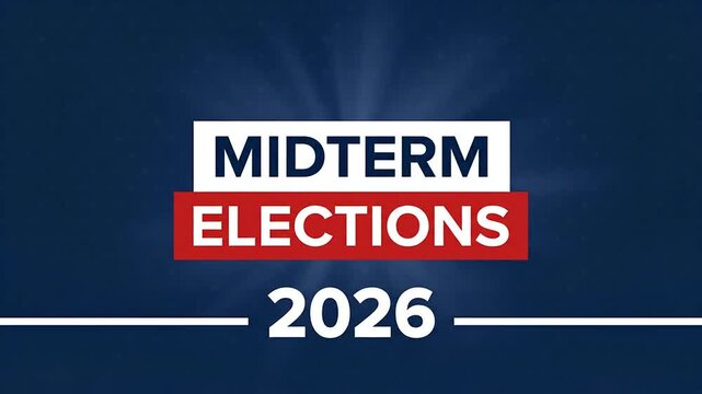 Midterm Elections 2026 text animation on blue background with motion effect