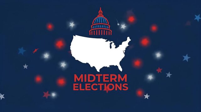Midterm Elections USA map animation with Capitol building and patriotic stars