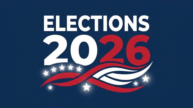 Patriotic 2026 United States election screen with stars and waves
