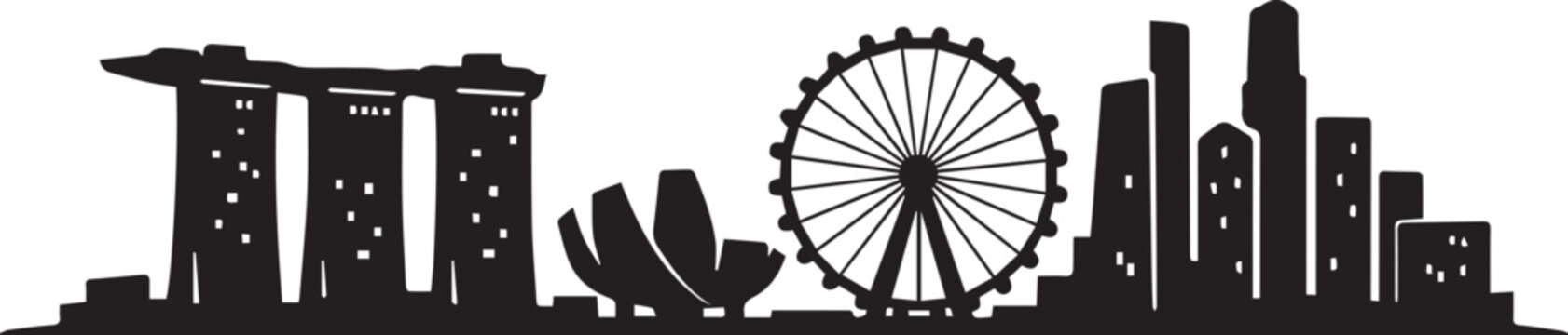 Singapore skyline featuring marina bay sands and singapore flyer silhouette
