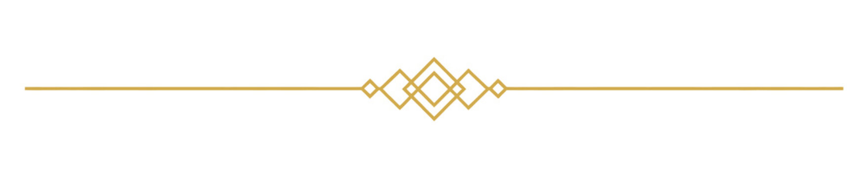 Divider line illustration in gold with geometric diamond motifs, Transparent PNG element, for decorative page borders