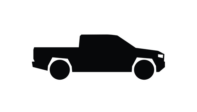 Clean black silhouette of a modern pickup truck is shown from the side view against a solid white background.