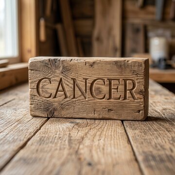 Rustic Wooden Sign With Cancer Engraved For Zodiac Display