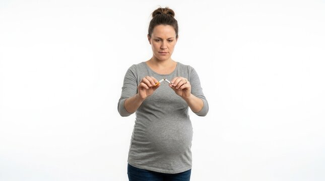 Pregnant Woman Breaking Cigarette For Healthier Future