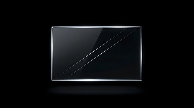 Realistic Glass Plate Frame with Light Reflection Effect Isolated on Black Background