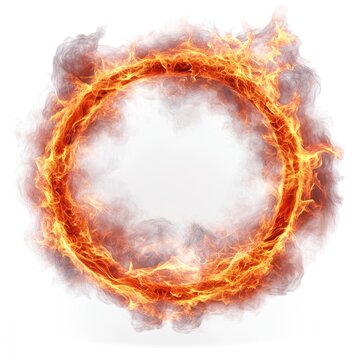 The image features a large, circular ring made of intense, bright flames with shades of orange and yellow, giving the appearance of a fiery ring of fire