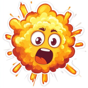 Cartoon explosion character with shocked expression.