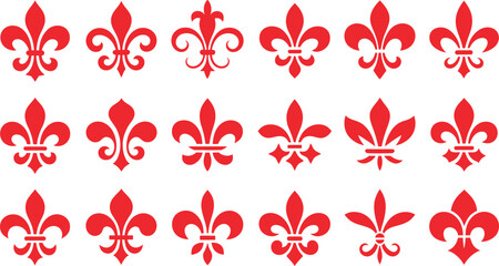 A collection of fleur de lis symbols isolated on white background © Mst
