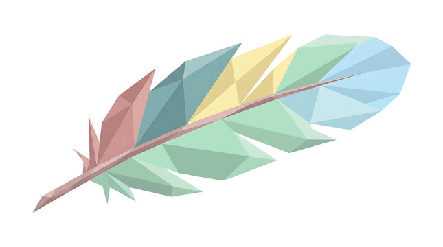 Polygonal feather illustration with pastel colors and a white background