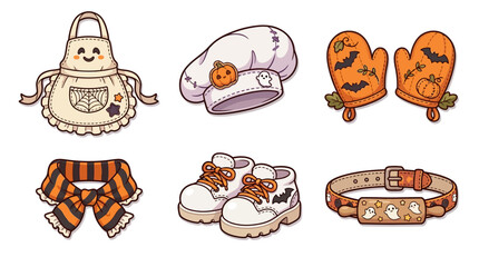 Fototapeta premium Cute halloween themed kitchenware and accessories illustration set