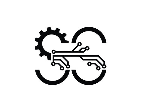 Abstract logo design with gear and circuit board elements forming the letters s and s