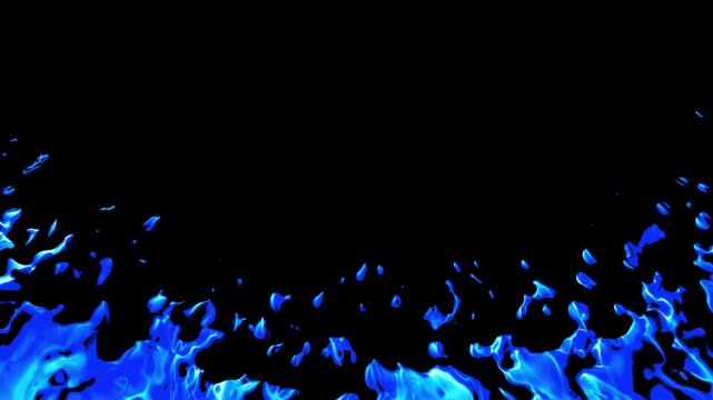 Magical glowing blue cartoon fire flames blazing at the bottom edge to create an energy border frame with dark empty copy space for mystic overlay.