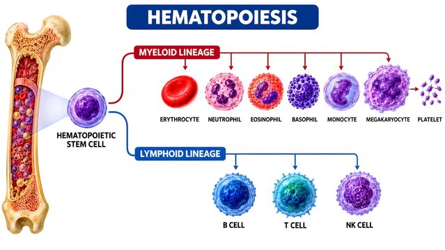 Hematopoiesis Diagram Showing Blood Cell Formation and Differentiation