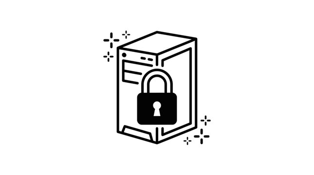 Computer server tower secured with a prominent padlock represents robust cybersecurity and data protection.