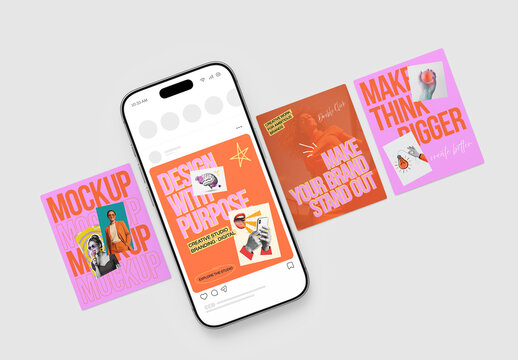 Smartphone with Social Media Banner Mockup