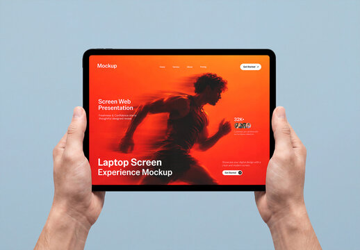 Hand Holding Tablet Screen Mockup