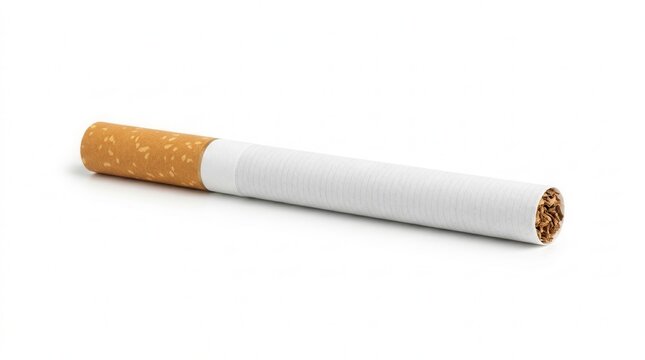 Single Cigarette Isolated On White Background Studio Shot