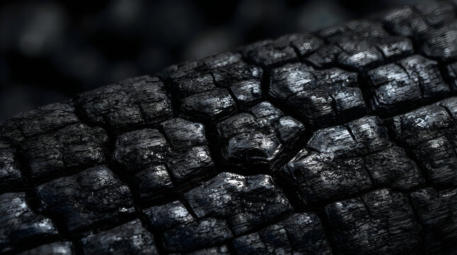 Charred Wood Texture Close Up of Burnt Black Charcoal